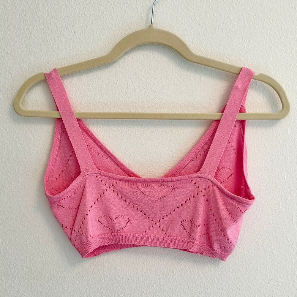 NEW, NEVER WORN For Love & Lemons Pink Heart Knit Crop Tank Top, Size Womens S - Picture 2 of 5